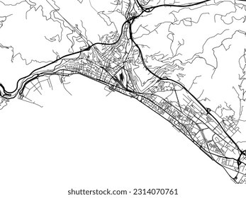 Vector city map of Salerno in Italy with black roads isolated on a white background.