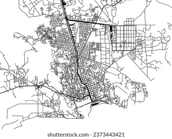 Vector city map of Salina Cruz in Mexico with black roads isolated on a white background.