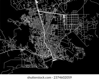 Vector city map of Salina Cruz in Mexico with white roads isolated on a black background.