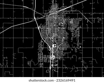 Vector city map of Salina Kansas in the United States of America with white roads isolated on a black background.