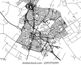 Vector city map of Salinas California in the United States of America with black roads isolated on a white background.