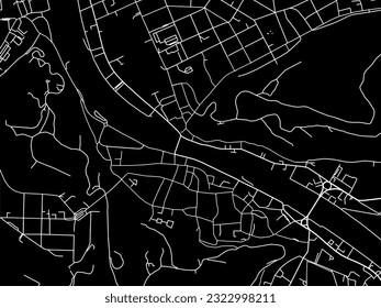 Vector city map of Salzburg Zentrum in Austria with white roads isolated on a black background.