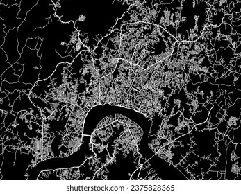 Vector city map of Samarinda in Indonesia with white roads isolated on a black background.