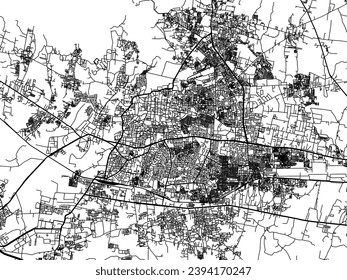 Mapa vectorial de la ciudad de Sambhaji Nagar en la República de India con carreteras negras aisladas en un fondo blanco.