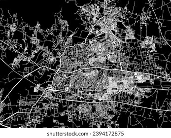 Vector city map of Sambhaji Nagar in the Republic of India with white roads isolated on a black background.