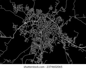 Stadtplan von San Andres Tuxtla in Mexiko mit weißen Straßen einzeln auf schwarzem Hintergrund.