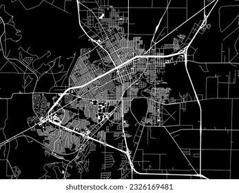 Vector city map of San Angelo Texas in the United States of America with white roads isolated on a black background.