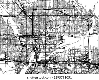 Vector city map of San Bernardino California in the United States of America with black roads isolated on a white background.