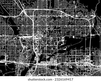 Vector city map of San Bernardino California in the United States of America with white roads isolated on a black background.