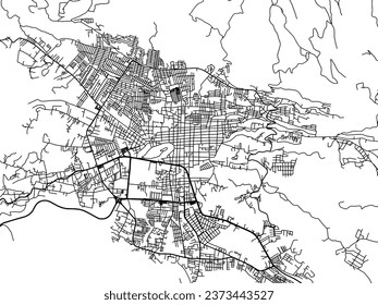 Vector city map of San Cristobal de las Casas in Mexico with black roads isolated on a white background.