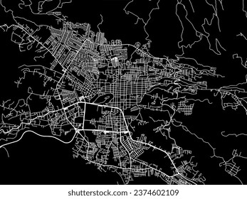 Vector city map of San Cristobal de las Casas in Mexico with white roads isolated on a black background.