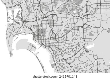 Vector city map of San Diego California in the United States of America with black roads isolated on a grey background.