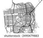 Vector city map of San Francisco California in the United States of America with black roads isolated on a white background.