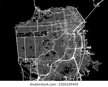 Vector city map of San Francisco California in the United States of America with white roads isolated on a black background.