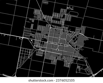 Mapa vectorial de San Francisco en Argentina con caminos blancos aislados en un fondo negro.