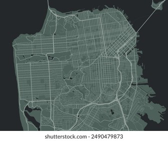 Vector city map of San Francisco California in the United States of America with white roads isolated on a green background.