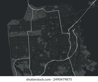 Vector city map of San Francisco California in the United States of America with white roads isolated on a grey background.