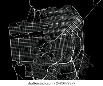 Vector city map of San Francisco California in the United States of America with white roads isolated on a black background.