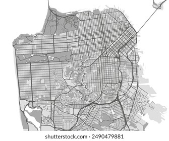 Vector city map of San Francisco California in the United States of America with black roads isolated on a grey background.