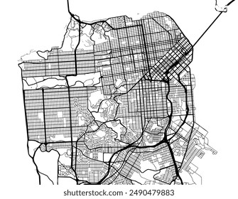 Vector city map of San Francisco California in the United States of America with black roads isolated on a white background.