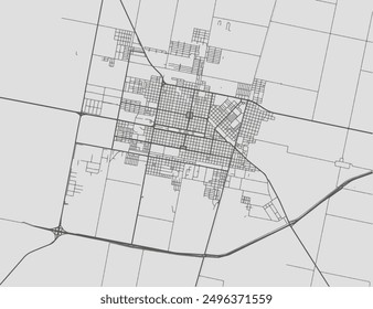 Vector city map of San Francisco in Argentina with black roads isolated on a grey background.