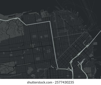 Vector city map of San Francisco Center California in the United States of America with white roads isolated on a grey background.