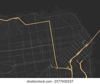 Vector city map of San Francisco Center California in the United States of America with yellow roads isolated on a brown background.