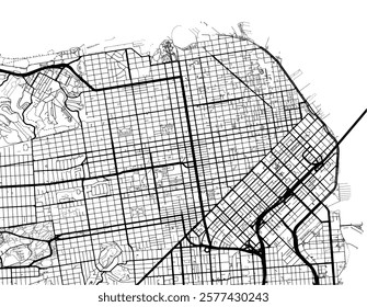 Vector city map of San Francisco Center California in the United States of America with black roads isolated on a white background