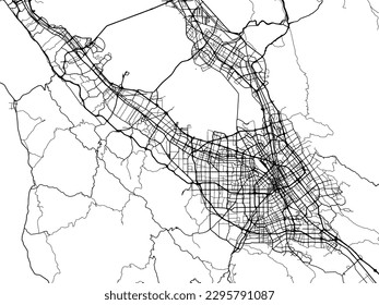 Vector city map of San Jose Greater California in the United States of America with black roads isolated on a white background.