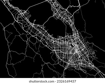 Vector city map of San Jose Greater California in the United States of America with white roads isolated on a black background.