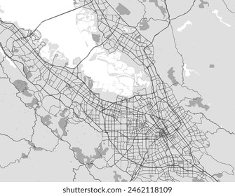 Vector city map of San Jose Greater California in the United States of America with black roads isolated on a grey background.