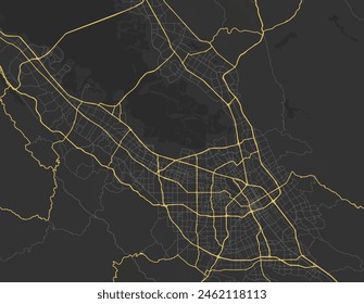 Vector city map of San Jose Greater California in the United States of America with yellow roads isolated on a brown background.