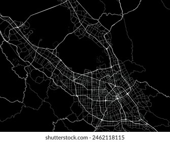 Vector city map of San Jose Greater California in the United States of America with white roads isolated on a black background.