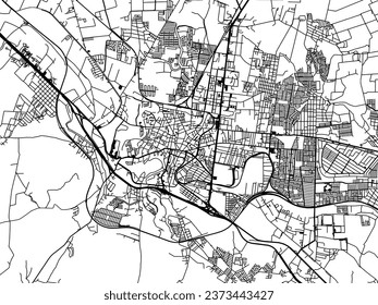 Vector city map of San Juan del Rio in Mexico with black roads isolated on a white background.