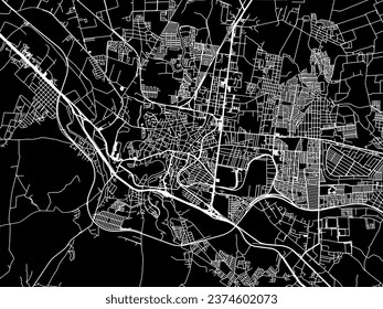 Vector city map of San Juan del Rio in Mexico with white roads isolated on a black background.