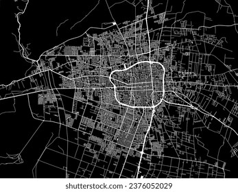 Vector city map of San Juan in Argentina with white roads isolated on a black background.