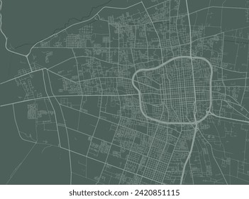Vector city map of San Juan in Argentina with white roads isolated on a green background.