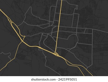 Vector city map of San Juan del Rio in Mexico with yellow roads isolated on a brown background.