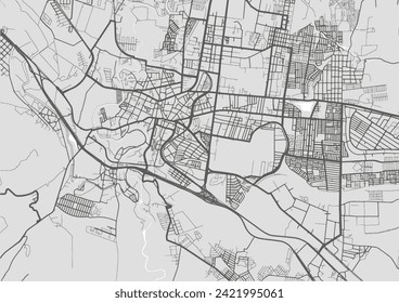 Vector city map of San Juan del Rio in Mexico with black roads isolated on a grey background.