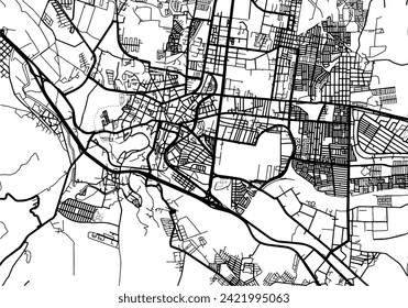 Vector city map of San Juan del Rio in Mexico with black roads isolated on a white background.