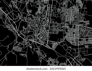 Vector city map of San Juan del Rio in Mexico with white roads isolated on a black background.