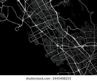 Vector city map of San Leandro California in the United States of America with white roads isolated on a black background.