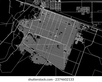 Vector city map of San Luis Rio Colorado in Mexico with white roads isolated on a black background.