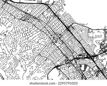 Vector city map of San Mateo California in the United States of America with black roads isolated on a white background.