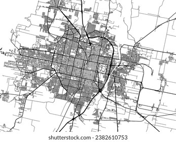 Stadtplan von San Miguel de Tucuman in Argentinien mit schwarzen Straßen einzeln auf weißem Hintergrund.