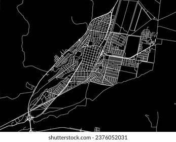 Stadtplan von San Pedro de Jujuy in Argentinien mit weißen Straßen einzeln auf schwarzem Hintergrund.