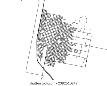 Stadtplan von San Ramon de la Nueva Oran in Argentinien mit schwarzen Straßen einzeln auf weißem Hintergrund.