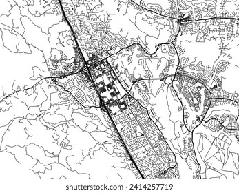 Vector city map of San Ramon California in the United States of America with black roads isolated on a white background.