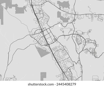 Vector city map of San Ramon California in the United States of America with black roads isolated on a grey background.