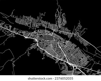 Vector city map of San Salvador de Jujuy in Argentina with white roads isolated on a black background.